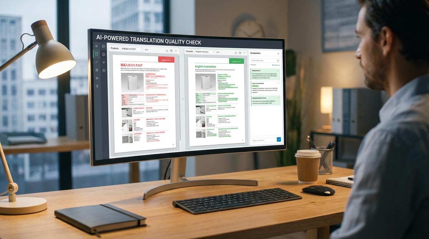 AIによるカタログ翻訳品質チェックのイメージ